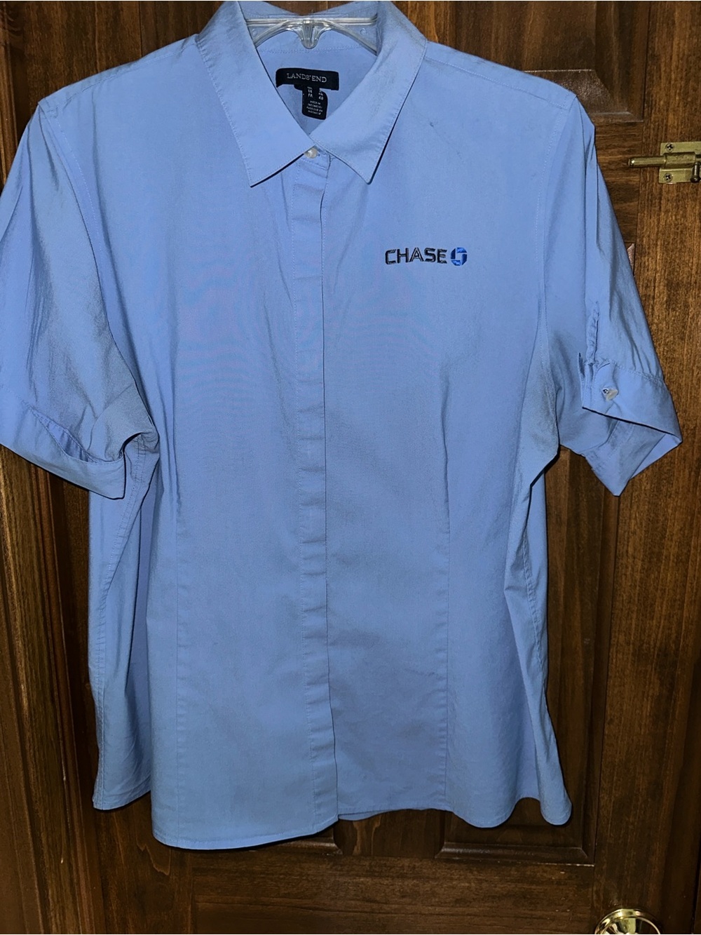 Lands' End Light Blue Women's Short-Sleeve Button Shirt with Chase Logo